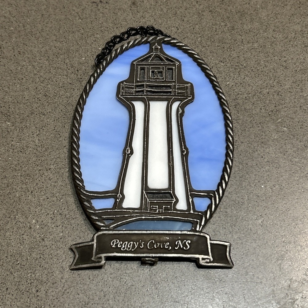Forma Vitrum Pewter Stained Glass Ornament Souvenir Peggy's Cove NS Lighthouse